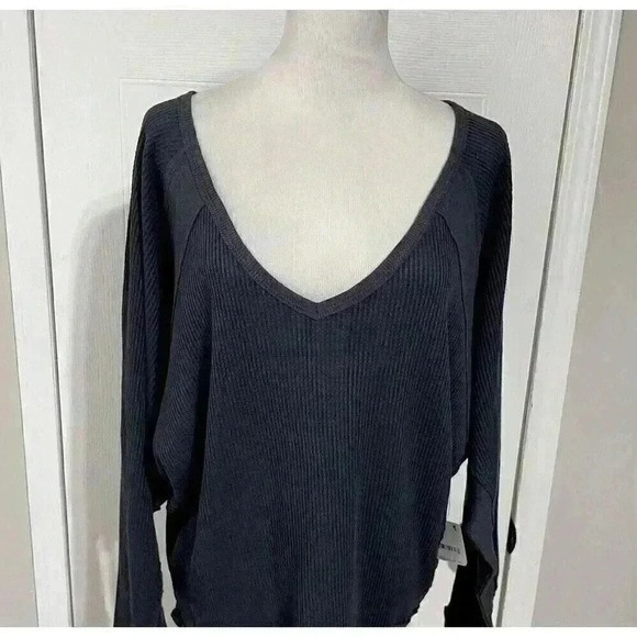 FREE PEOPLE | Santa Clara Long Sleeve Thermal Knit Top in Black NWT Size Medium - Picture 7 of 13